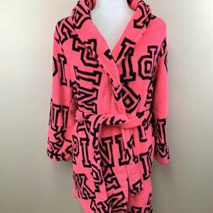 Victoria's Secret XS S Neon Pink Black Plush Cozy Spa Bathrobe Robe